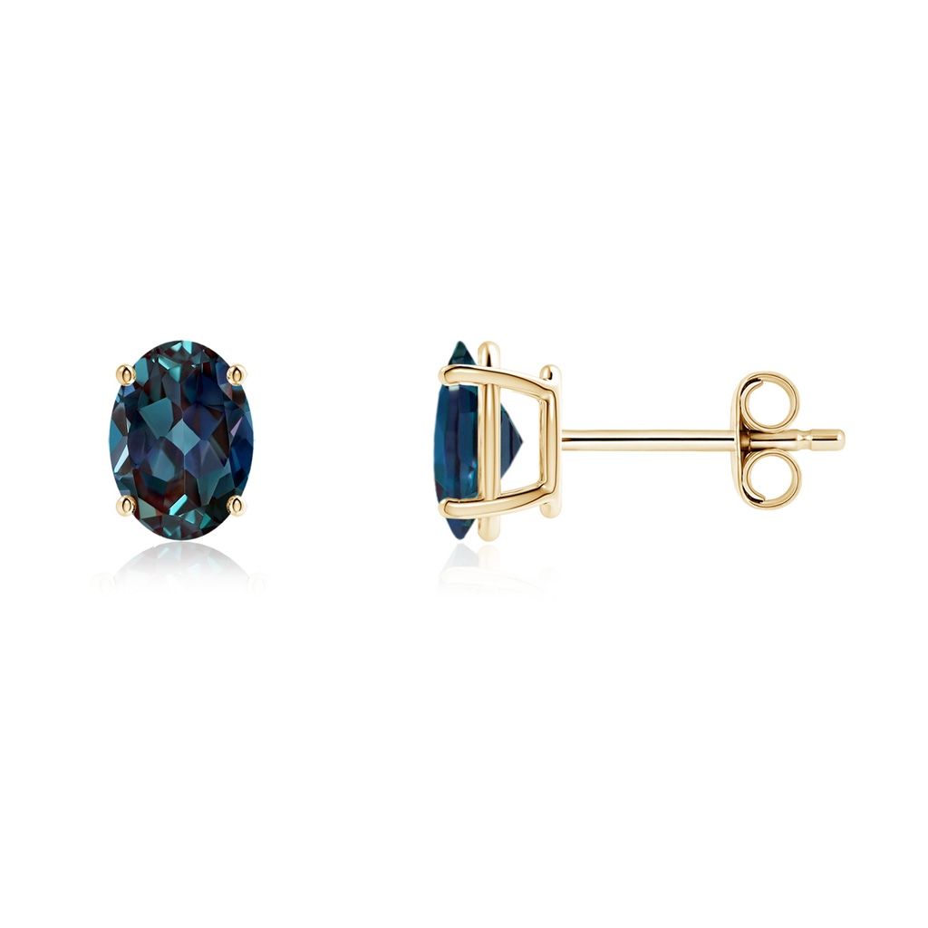 7x5mm Labgrown Prong-Set Oval Solitaire Lab-Grown Alexandrite Stud Earrings in Yellow Gold