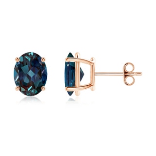 9x7mm Labgrown Prong-Set Oval Solitaire Lab-Grown Alexandrite Stud Earrings in 18K Rose Gold