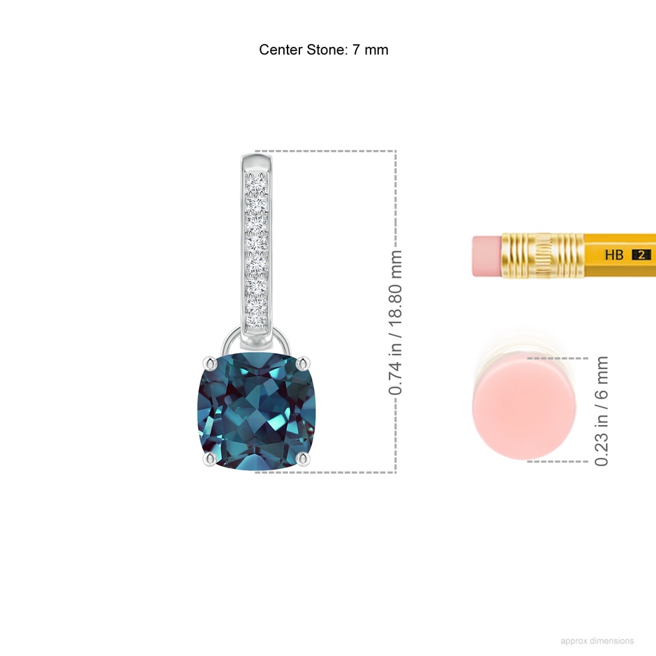 7mm Labgrown Cushion Lab-Grown Alexandrite Drop Earrings with Diamond Accents in P950 Platinum ruler