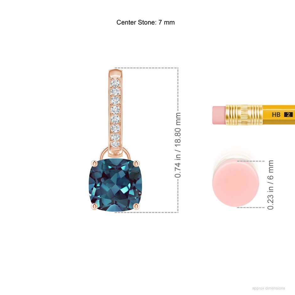 7mm Labgrown Cushion Lab-Grown Alexandrite Drop Earrings with Diamond Accents in Rose Gold ruler