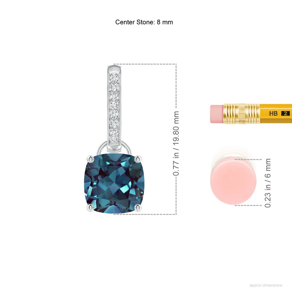 8mm Labgrown Cushion Lab-Grown Alexandrite Drop Earrings with Diamond Accents in P950 Platinum ruler
