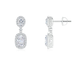 6x4mm FGVS Lab-Grown Two Tier Claw-Set Diamond Dangle Earrings with Halo in 18K White Gold