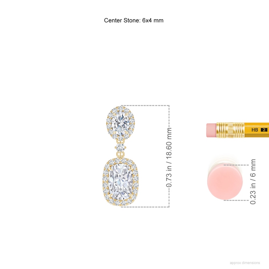 6x4mm FGVS Lab-Grown Two Tier Claw-Set Diamond Dangle Earrings with Halo in 18K Yellow Gold ruler