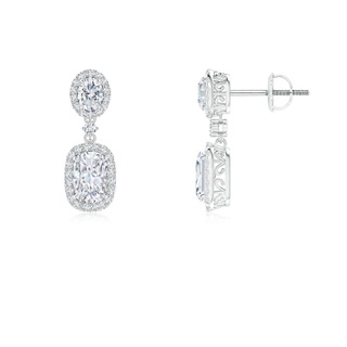 6x4mm FGVS Lab-Grown Two Tier Claw-Set Diamond Dangle Earrings with Halo in P950 Platinum