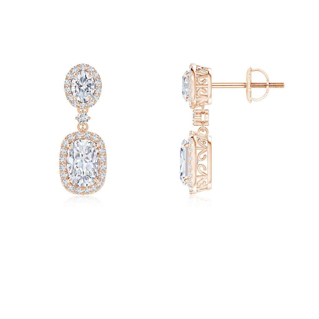 6x4mm FGVS Lab-Grown Two Tier Claw-Set Diamond Dangle Earrings with Halo in Rose Gold