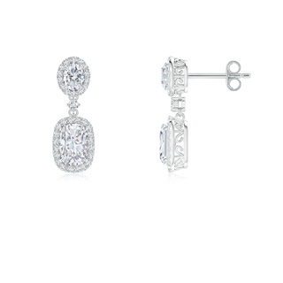 6x4mm FGVS Lab-Grown Two Tier Claw-Set Diamond Dangle Earrings with Halo in S999 Silver