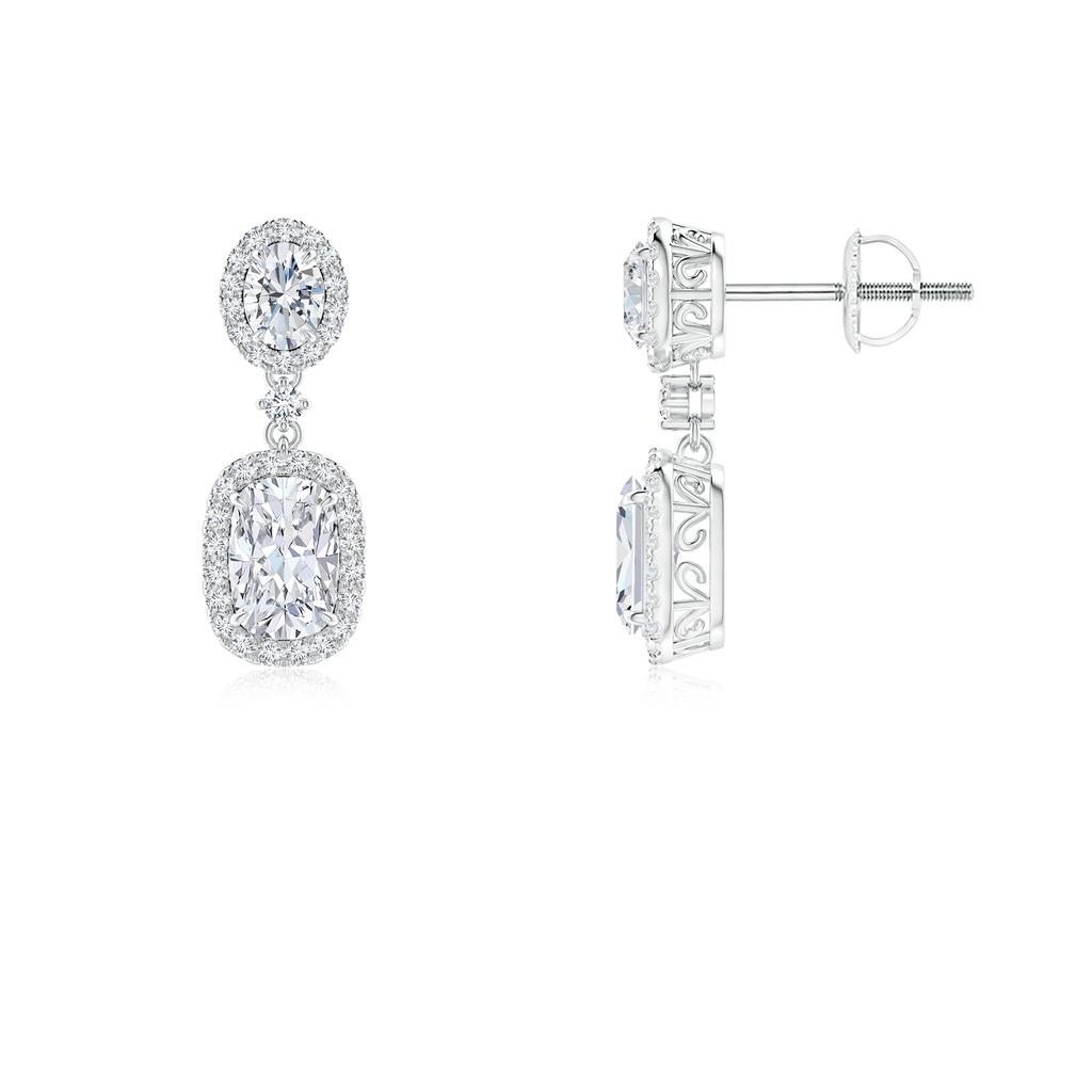 6x4mm FGVS Lab-Grown Two Tier Claw-Set Diamond Dangle Earrings with Halo in White Gold
