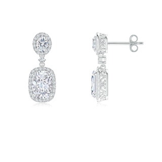 7x5mm FGVS Lab-Grown Two Tier Claw-Set Diamond Dangle Earrings with Halo in S999 Silver