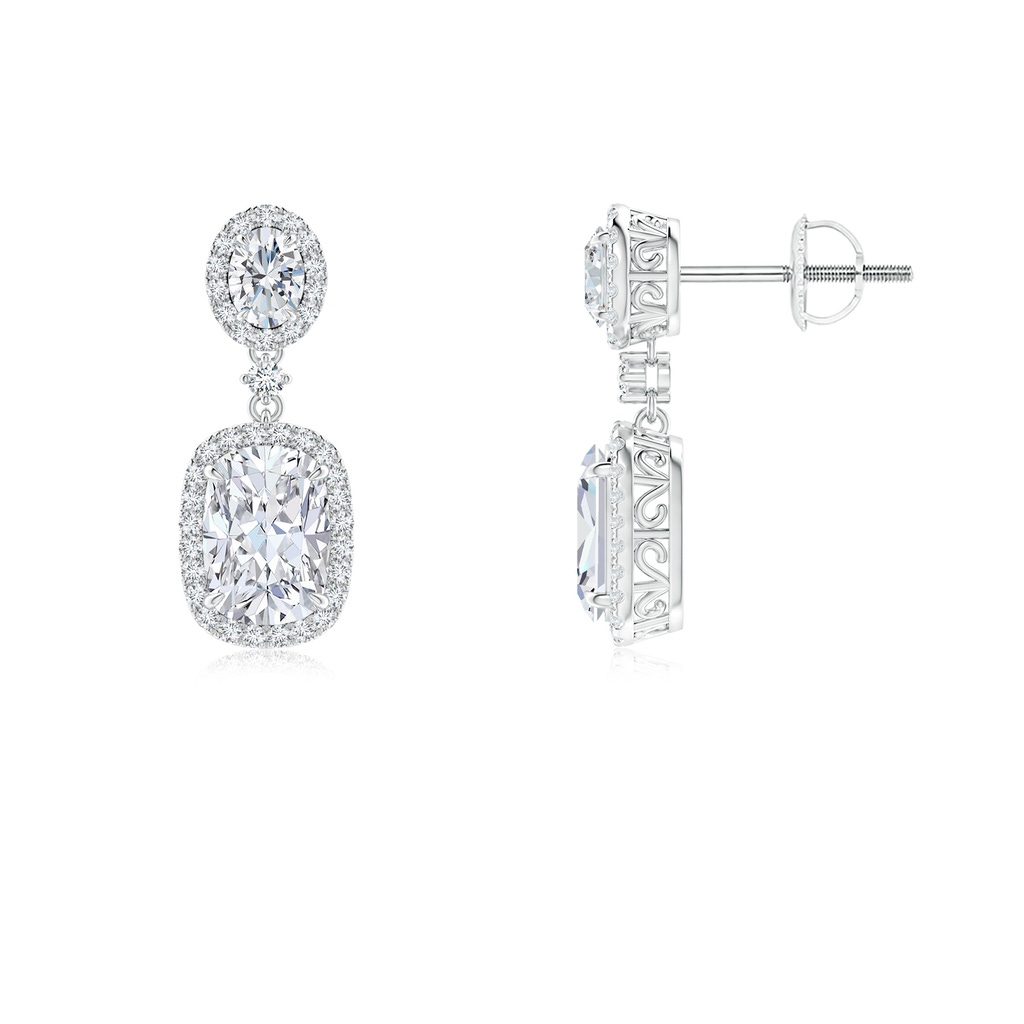 7x5mm FGVS Lab-Grown Two Tier Claw-Set Diamond Dangle Earrings with Halo in White Gold
