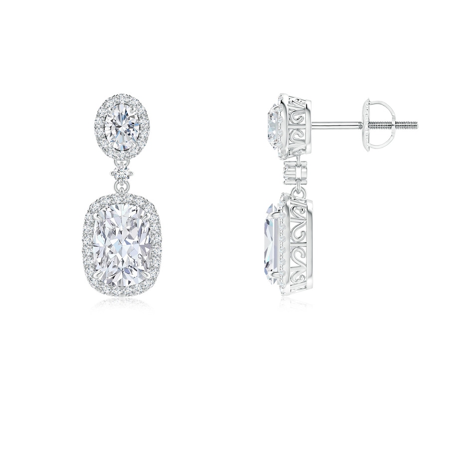 7x5mm FGVS Lab-Grown Two Tier Claw-Set Diamond Dangle Earrings with Halo in White Gold 