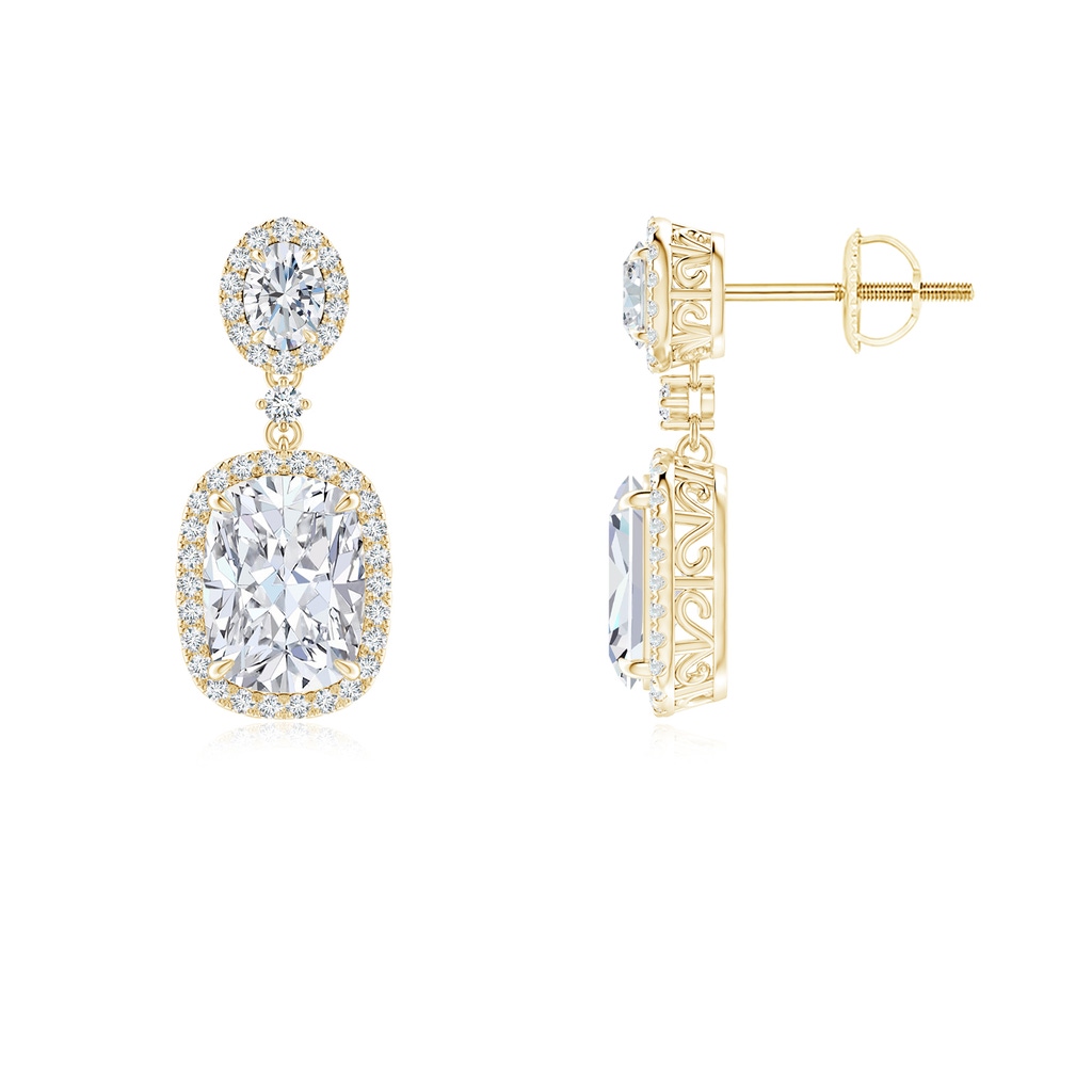 8x6mm FGVS Lab-Grown Two Tier Claw-Set Diamond Dangle Earrings with Halo in 18K Yellow Gold