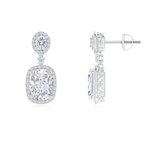 8x6mm FGVS Lab-Grown Two Tier Claw-Set Diamond Dangle Earrings with Halo in P950 Platinum