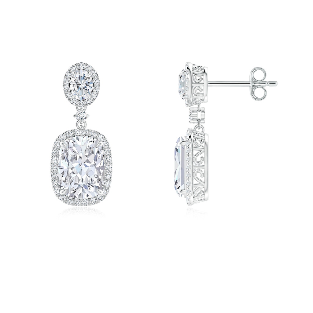 8x6mm FGVS Lab-Grown Two Tier Claw-Set Diamond Dangle Earrings with Halo in S999 Silver