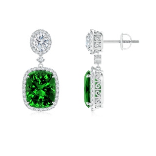 10x8mm Labgrown Lab-Grown Two Tier Claw-Set Emerald Dangle Earrings with Lab Diamond Halo in P950 Platinum