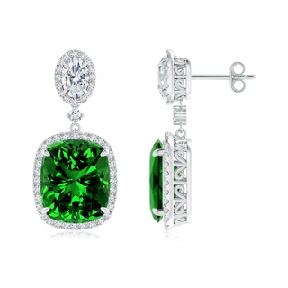 12x10mm Labgrown Lab-Grown Two Tier Claw-Set Emerald Dangle Earrings with Lab Diamond Halo in S999 Silver