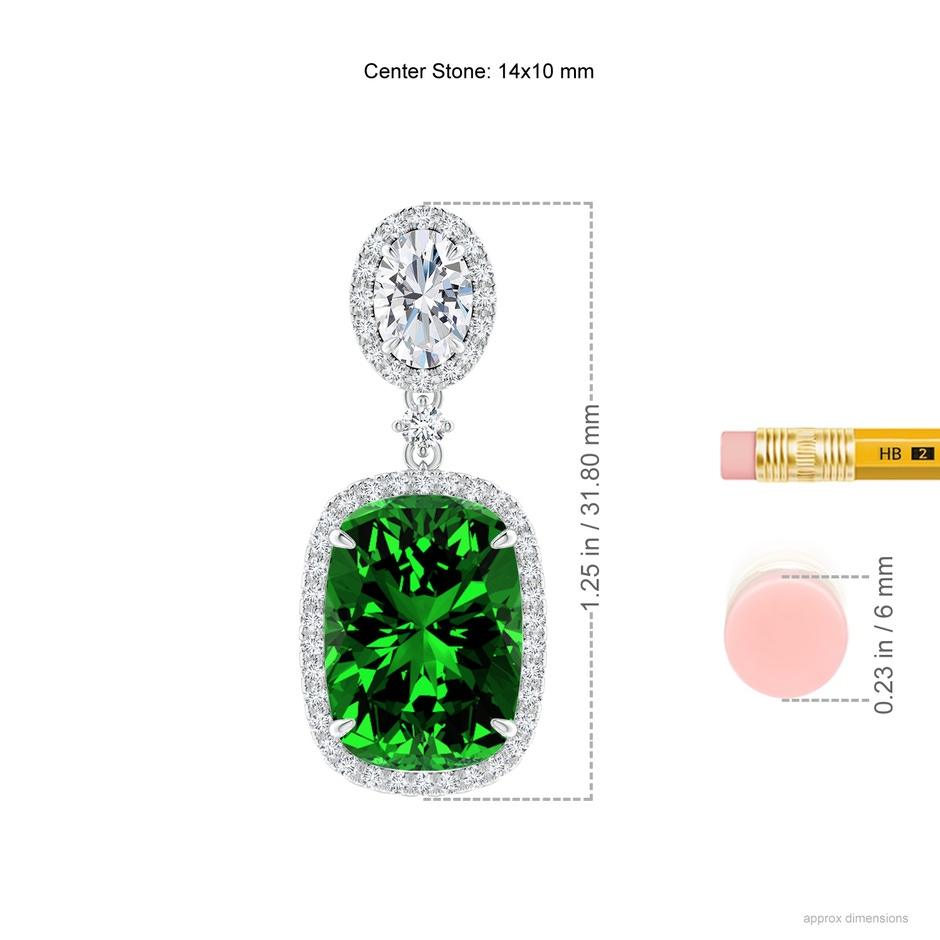 14x10mm Labgrown Lab-Grown Two Tier Claw-Set Emerald Dangle Earrings with Lab Diamond Halo in P950 Platinum ruler