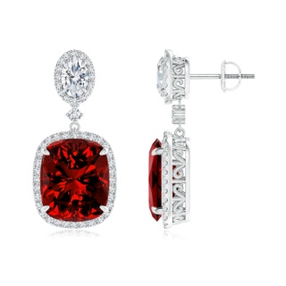 12x10mm Labgrown Lab-Grown Two Tier Claw-Set Ruby Dangle Earrings with Lab Diamond Halo in P950 Platinum