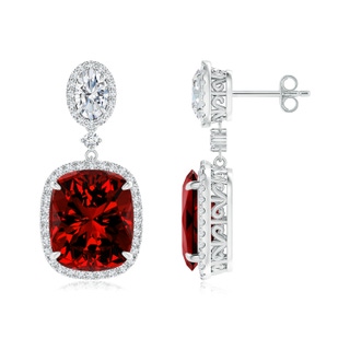 12x10mm Labgrown Lab-Grown Two Tier Claw-Set Ruby Dangle Earrings with Lab Diamond Halo in S999 Silver