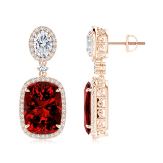 14x10mm Labgrown Lab-Grown Two Tier Claw-Set Ruby Dangle Earrings with Lab Diamond Halo in Rose Gold