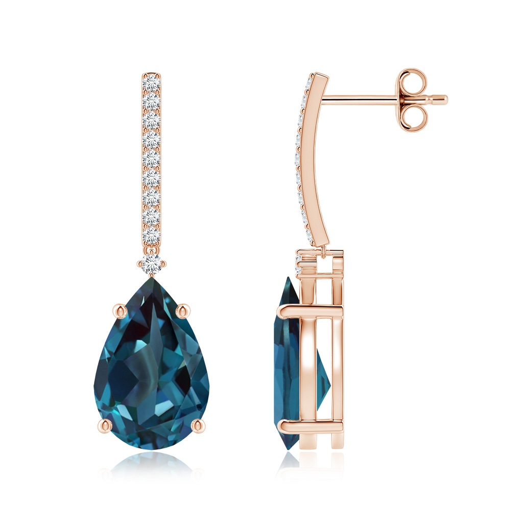 12x8mm Labgrown Solitaire Pear Lab-Grown Alexandrite Drop Earrings with Diamonds in Rose Gold