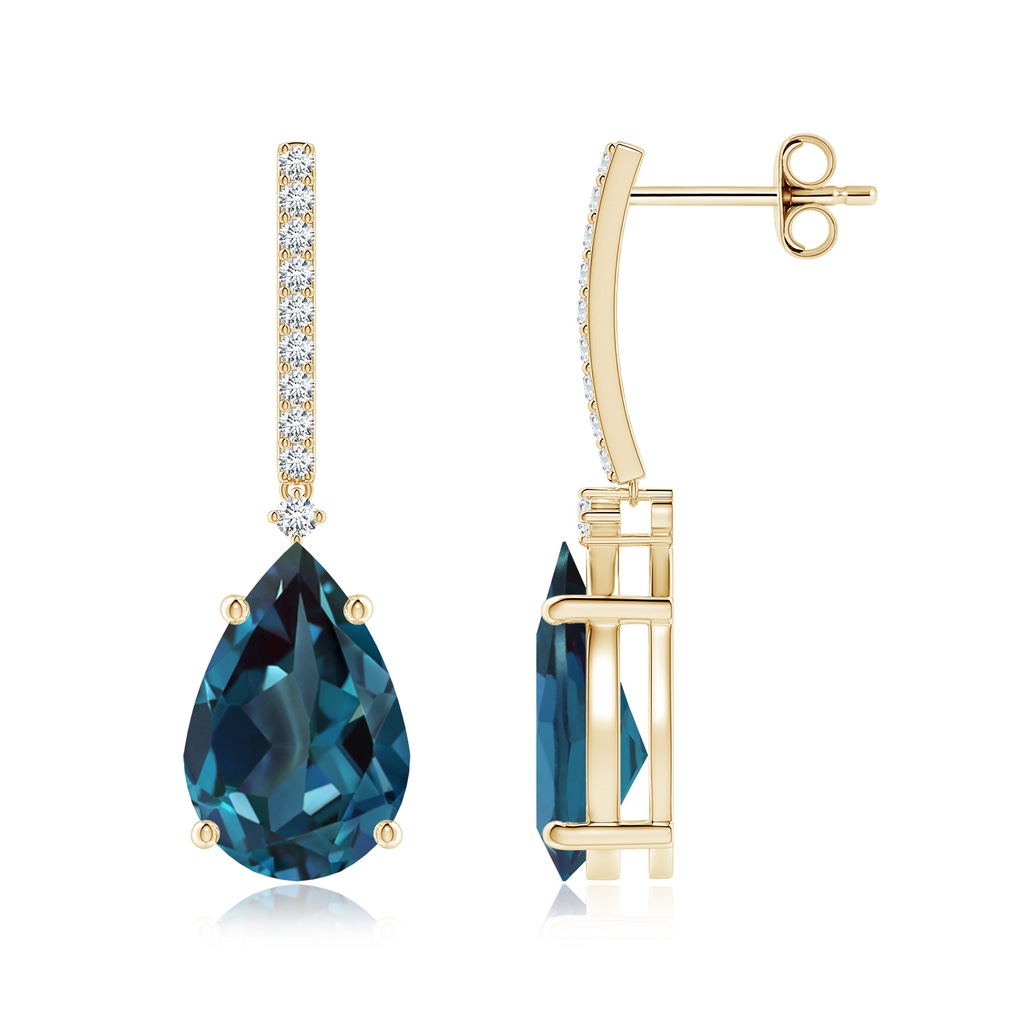 12x8mm Labgrown Solitaire Pear Lab-Grown Alexandrite Drop Earrings with Diamonds in Yellow Gold