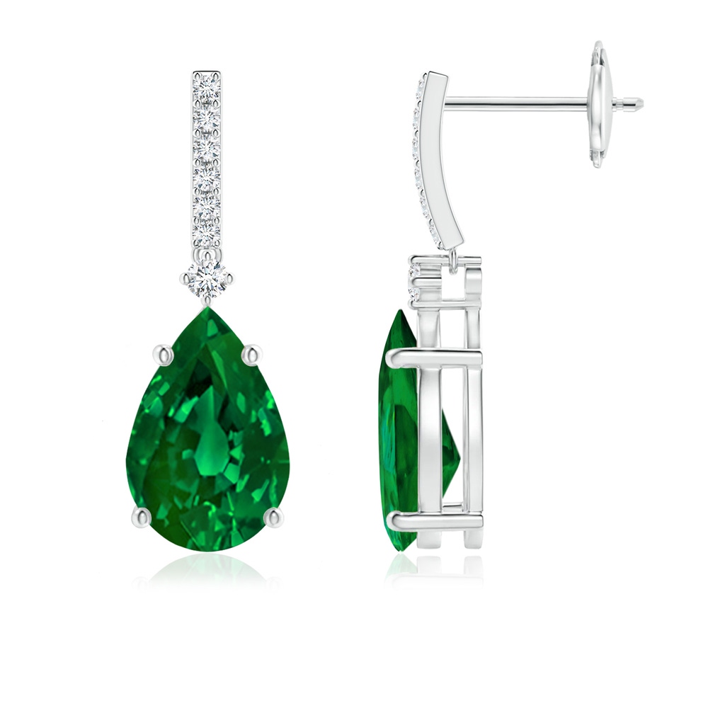 9x7mm Labgrown Lab-Grown Pear-Shaped Emerald Drop Earrings with Accents in White Gold