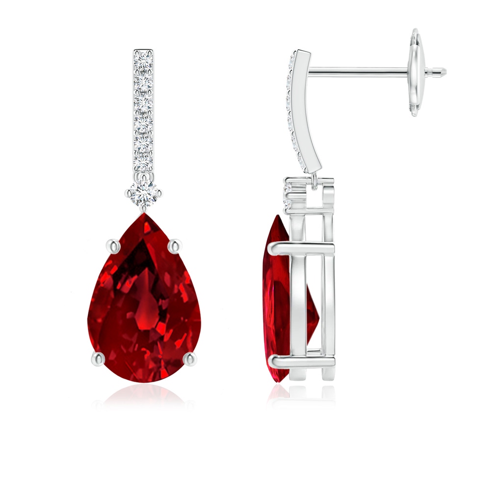 9x7mm Labgrown Lab-Grown Pear-Shaped Ruby Drop Earrings with Accents in White Gold 