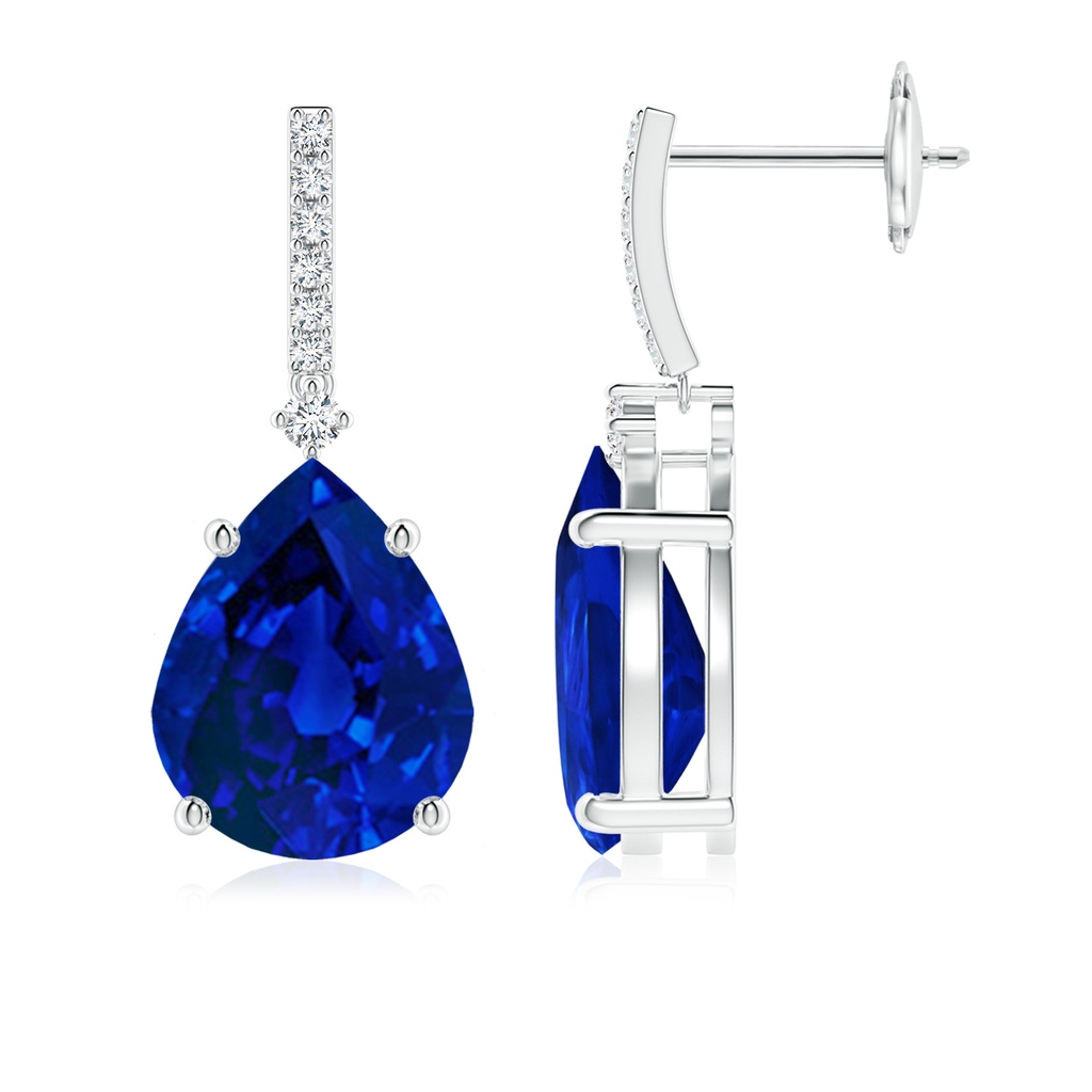 10x8mm Labgrown Lab-Grown Pear-Shaped Blue Sapphire Drop Earrings with Accents in White Gold