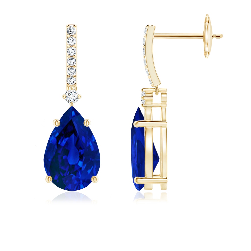 9x7mm Labgrown Lab-Grown Pear-Shaped Blue Sapphire Drop Earrings with Accents in Yellow Gold