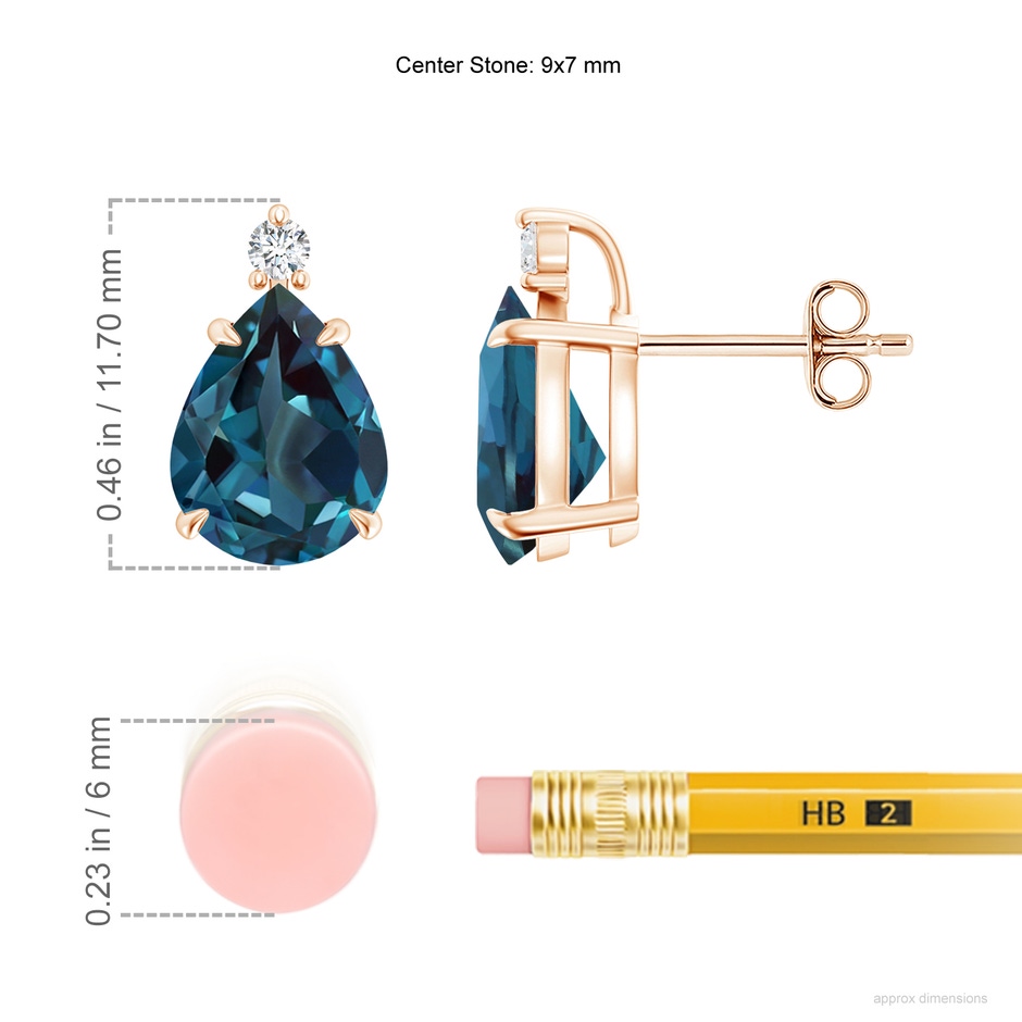 9x7mm Labgrown Classic Claw-Set Pear Lab-Grown Alexandrite Solitaire Stud Earrings in 18K Rose Gold ruler