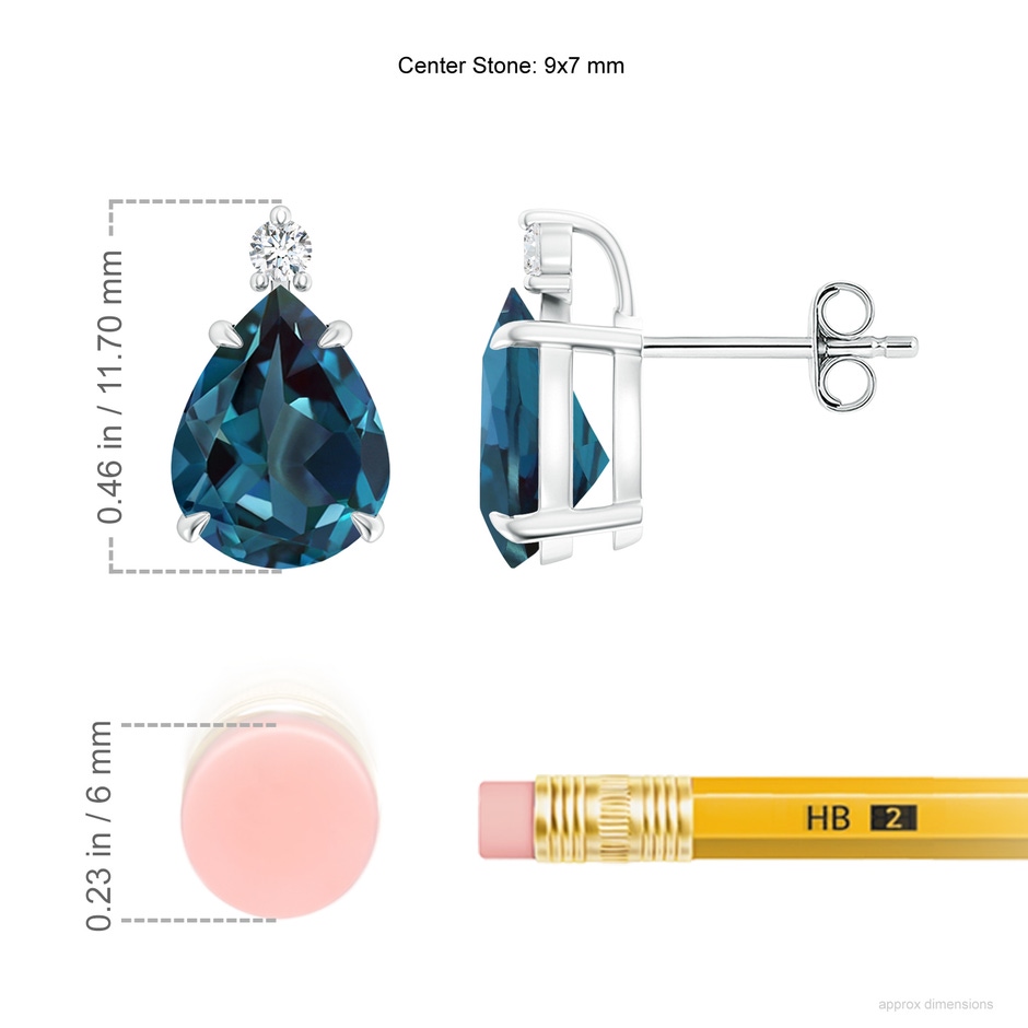 9x7mm Labgrown Classic Claw-Set Pear Lab-Grown Alexandrite Solitaire Stud Earrings in P950 Platinum ruler