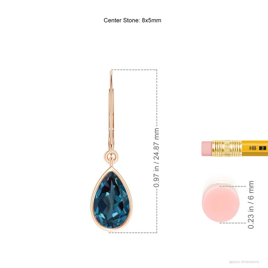 8x5mm Labgrown Bezel-Set Pear Lab-Grown Alexandrite Leverback Drop Earrings in 18K Rose Gold ruler