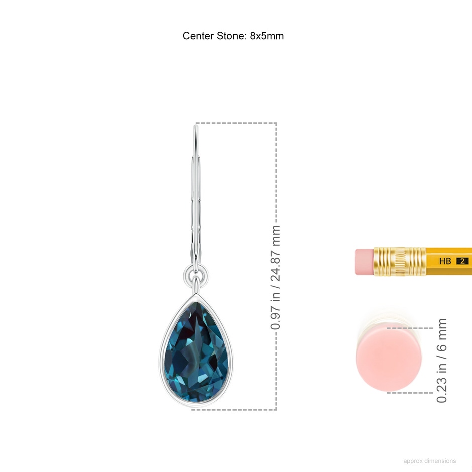 8x5mm Labgrown Bezel-Set Pear Lab-Grown Alexandrite Leverback Drop Earrings in P950 Platinum ruler