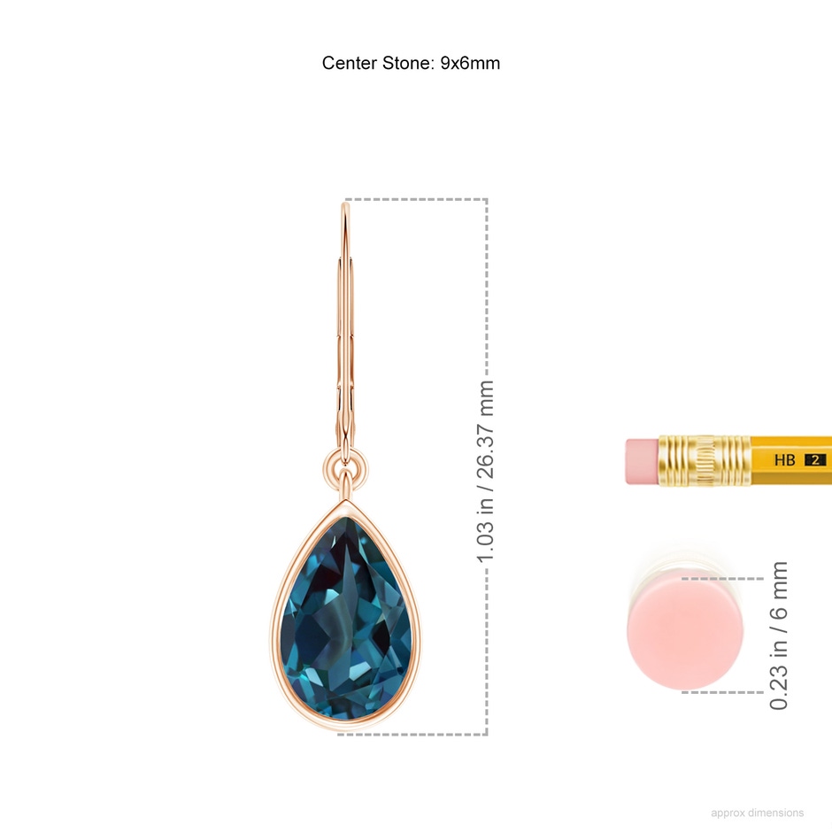 9x6mm Labgrown Bezel-Set Pear Lab-Grown Alexandrite Leverback Drop Earrings in 18K Rose Gold ruler