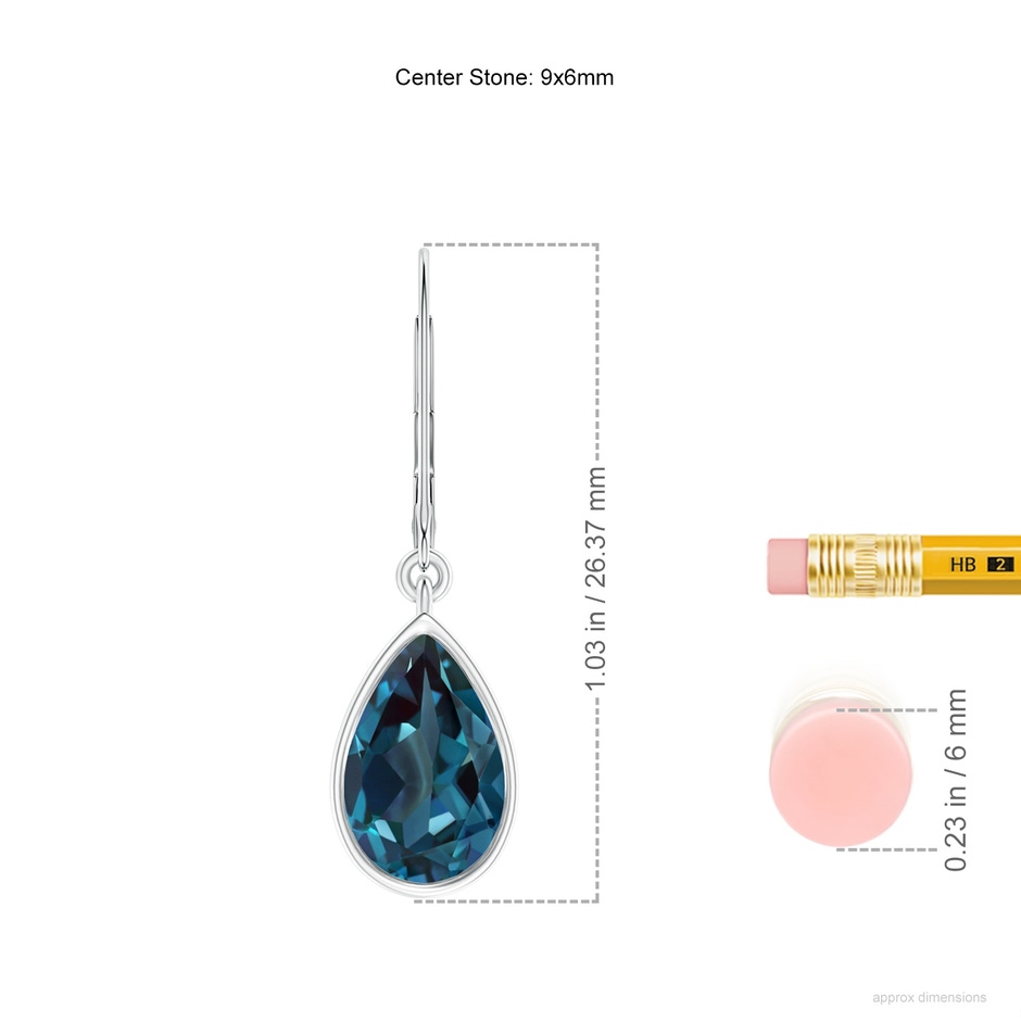 9x6mm Labgrown Bezel-Set Pear Lab-Grown Alexandrite Leverback Drop Earrings in P950 Platinum ruler