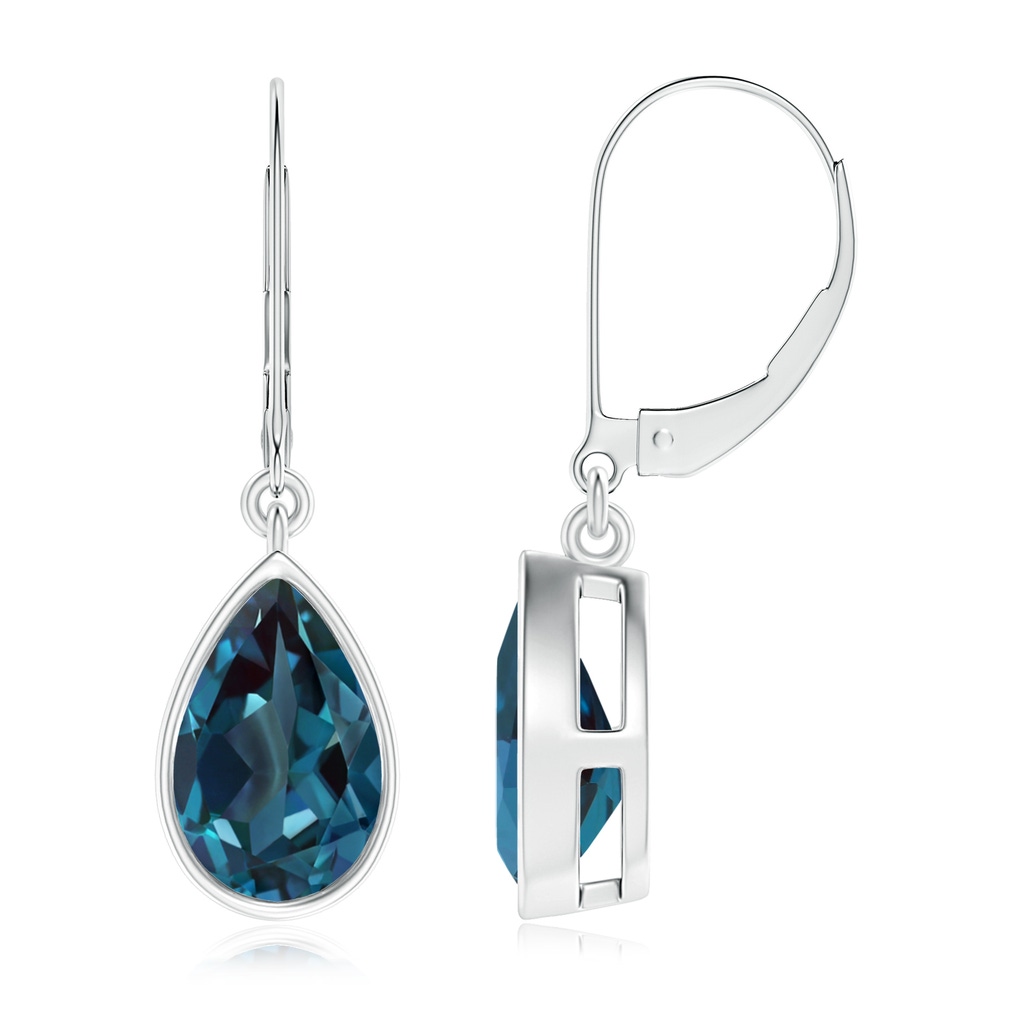 9x6mm Labgrown Bezel-Set Pear Lab-Grown Alexandrite Leverback Drop Earrings in White Gold