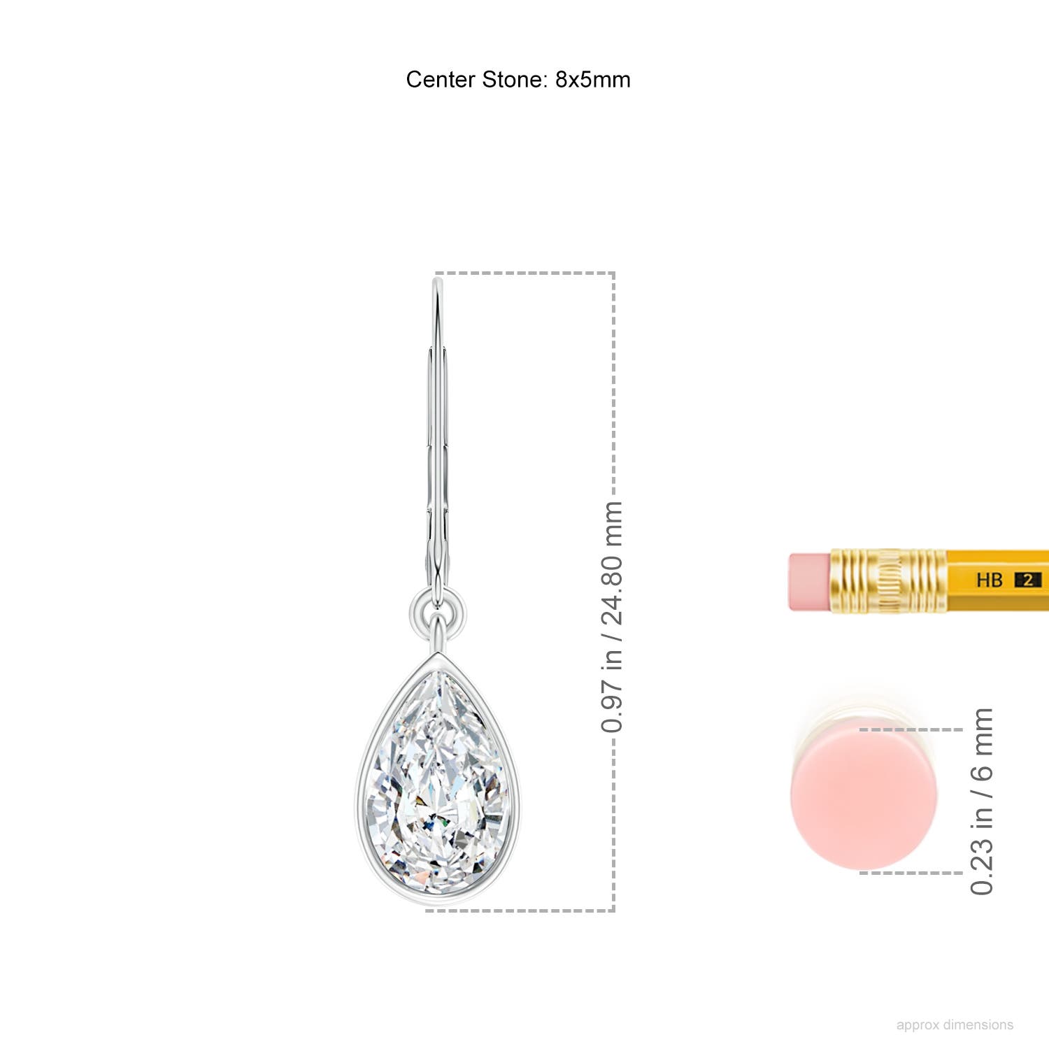 8x5mm FGVS Lab-Grown Pear-Shaped Diamond Leverback Drop Earrings in White Gold - ruler