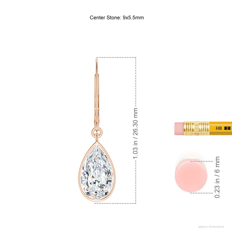 9x5.5mm FGVS Lab-Grown Pear-Shaped Diamond Leverback Drop Earrings in Rose Gold ruler
