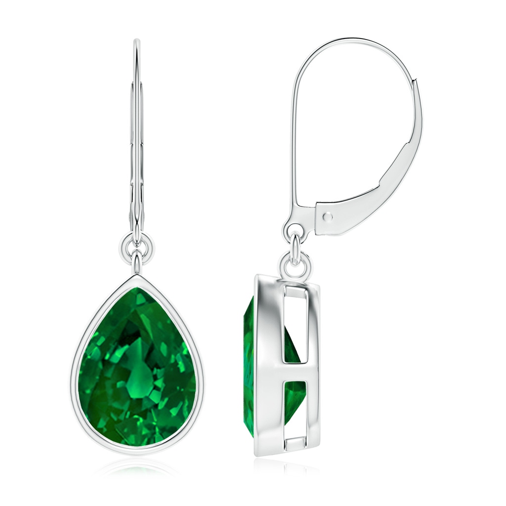 10x8mm Labgrown Lab-Grown Pear-Shaped Emerald Leverback Drop Earrings in S999 Silver