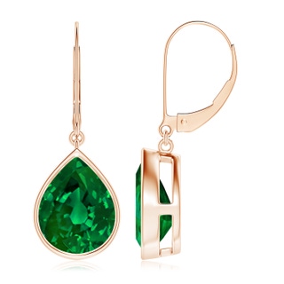 12x10mm Labgrown Lab-Grown Pear-Shaped Emerald Leverback Drop Earrings in 18K Rose Gold