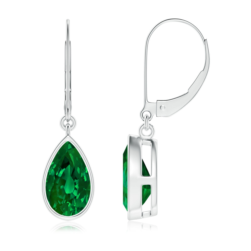 9x7mm Labgrown Lab-Grown Pear-Shaped Emerald Leverback Drop Earrings in White Gold 