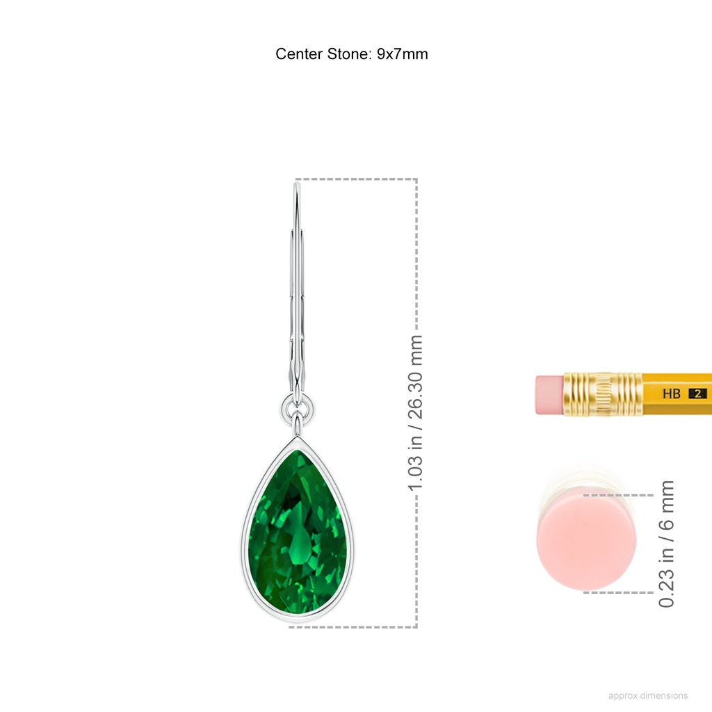 9x7mm Labgrown Lab-Grown Pear-Shaped Emerald Leverback Drop Earrings in White Gold ruler