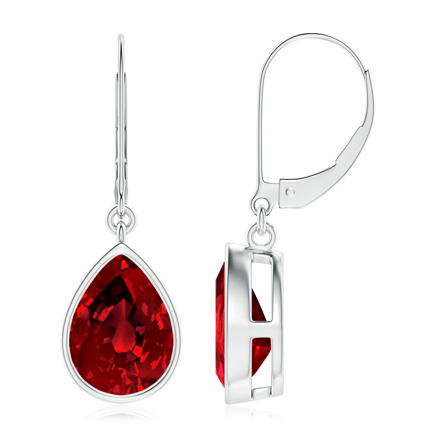 10x8mm Labgrown Lab-Grown Pear-Shaped Ruby Leverback Drop Earrings in 18CT White Gold