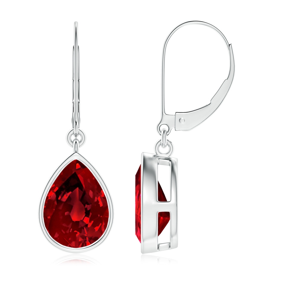 10x8mm Labgrown Lab-Grown Pear-Shaped Ruby Leverback Drop Earrings in S999 Silver 