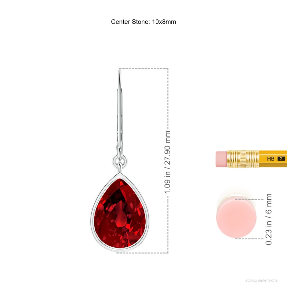 10x8mm Labgrown Lab-Grown Pear-Shaped Ruby Leverback Drop Earrings in S999 Silver ruler