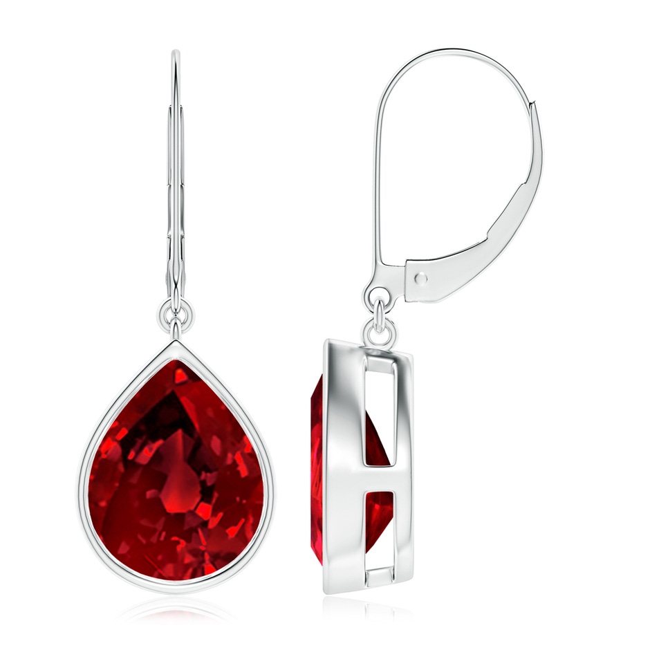12x10mm Labgrown Lab-Grown Pear-Shaped Ruby Leverback Drop Earrings in 18K White Gold 
