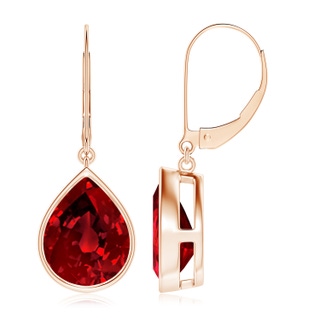 12x10mm Labgrown Lab-Grown Pear-Shaped Ruby Leverback Drop Earrings in Rose Gold