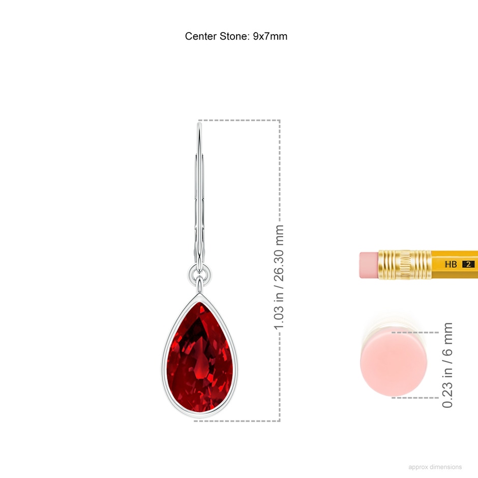 9x7mm Labgrown Lab-Grown Pear-Shaped Ruby Leverback Drop Earrings in P950 Platinum ruler