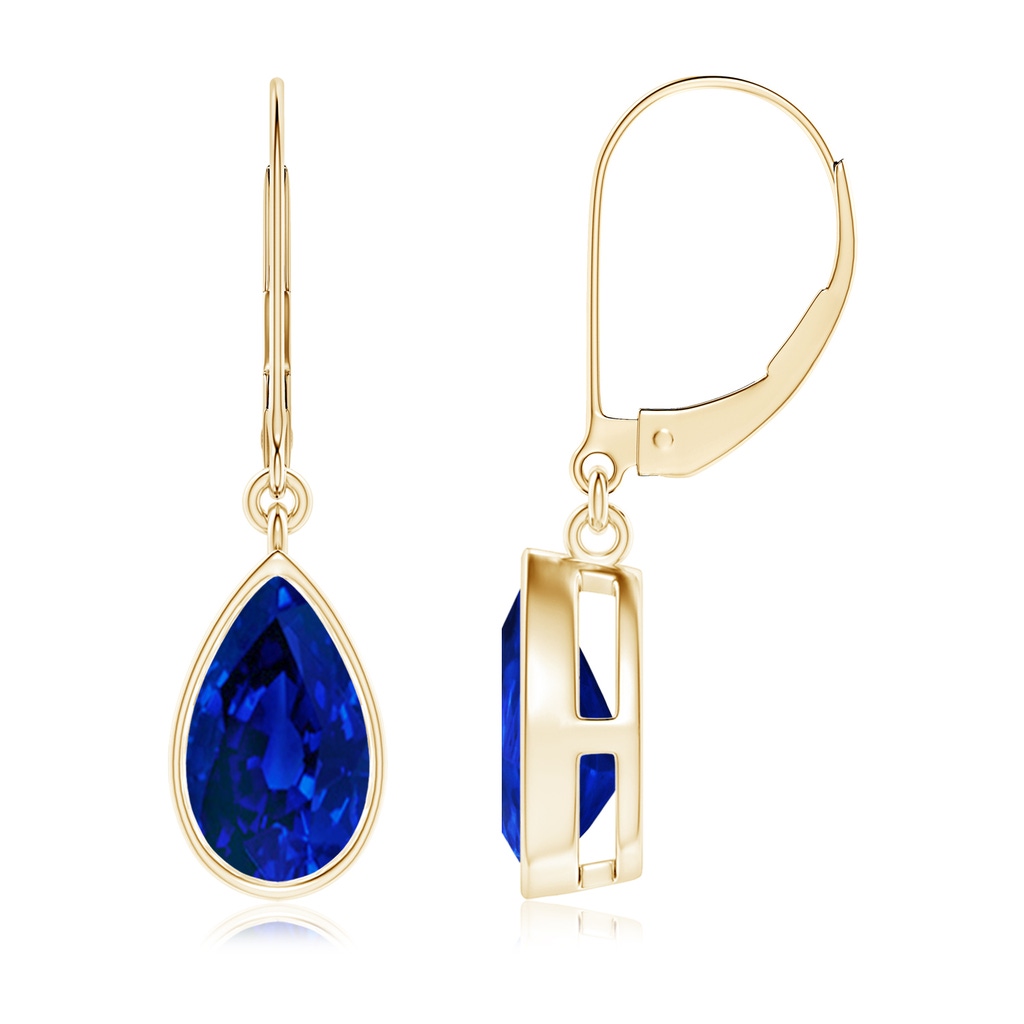 9x7mm Labgrown Lab-Grown Pear-Shaped Blue Sapphire Leverback Drop Earrings in Yellow Gold