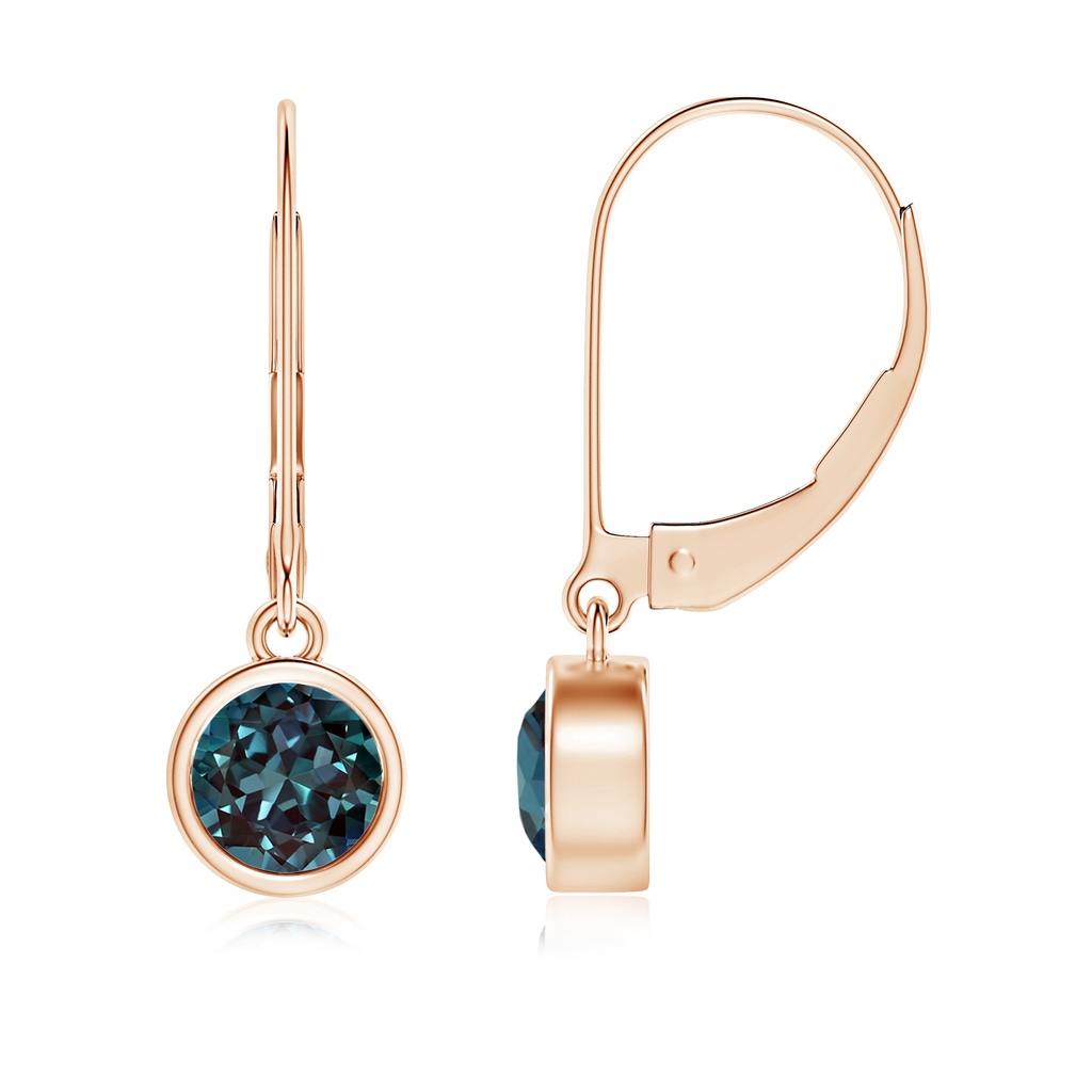 5mm Labgrown Bezel-Set Round Lab-Grown Alexandrite Leverback Drop Earrings in Rose Gold